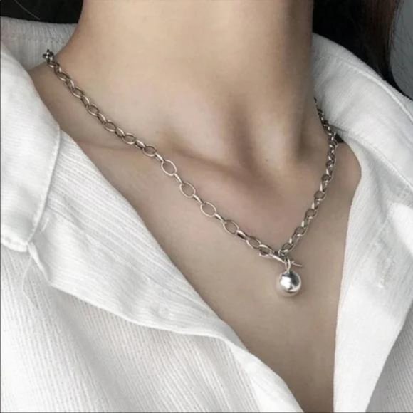 TOGGLE 925 STERLING SILVER LINK NECKLACE, NICE NECKLACE, CUTE NECKLACE - Picture 3 of 7